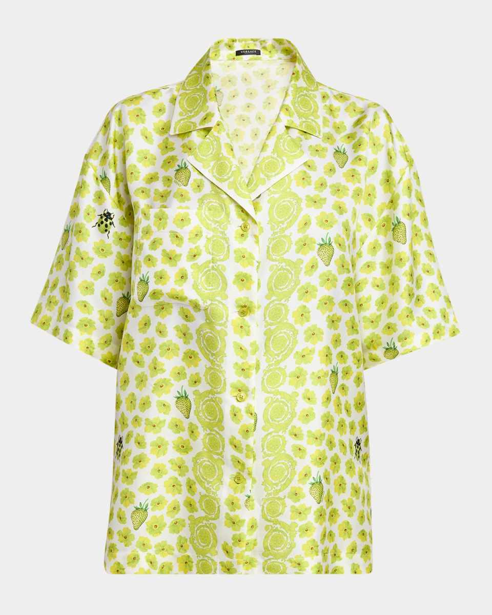 Strawberry Garden Silk Twill Informal Shirt